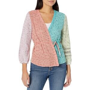 NIC + ZOË Colorblock Wrap Cardigan Multicolor Knit Tie Waist Sweater | Large
